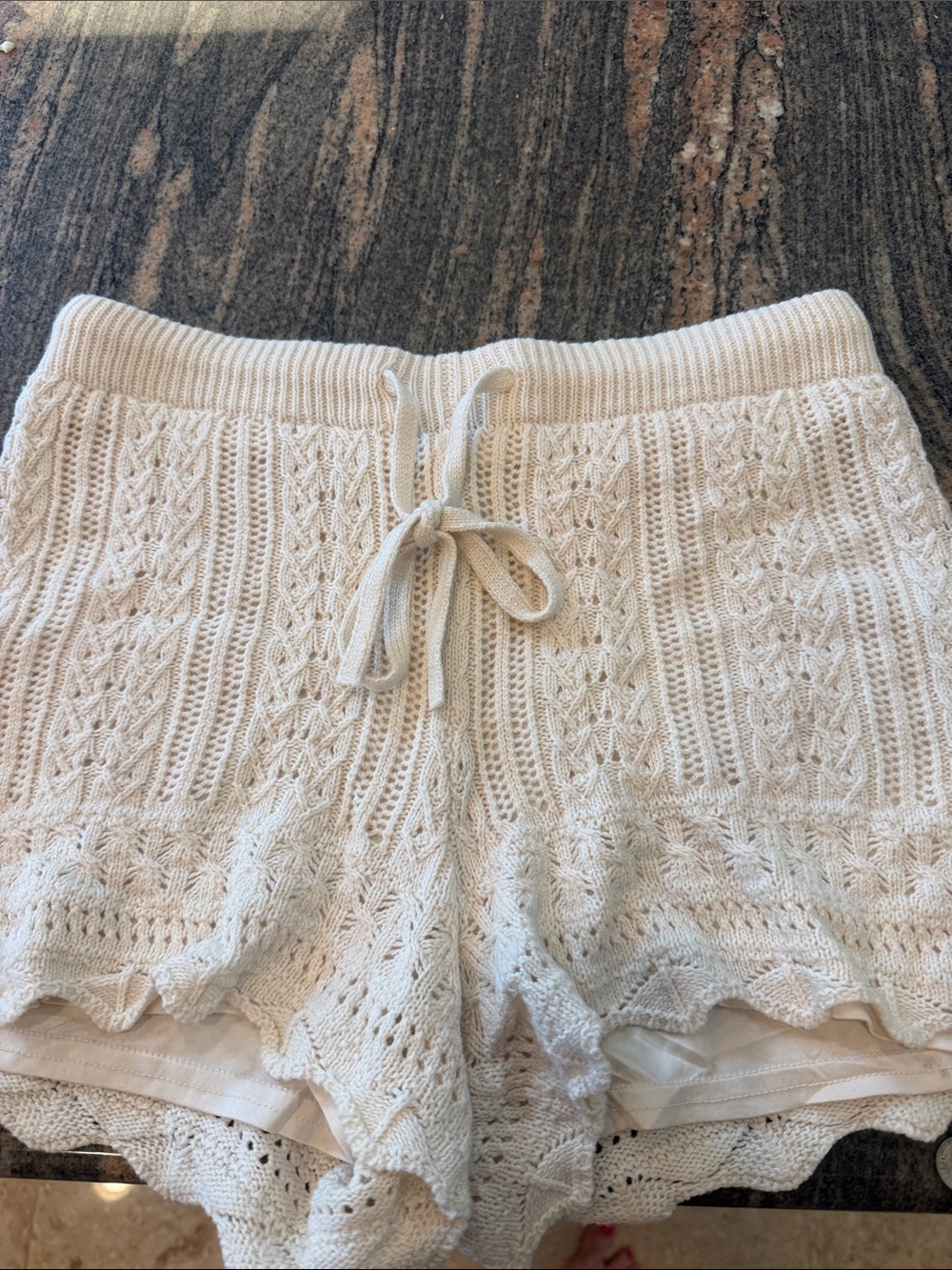 “And now this” Cream Knit Drawstring Shorts